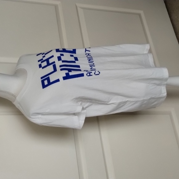 True Religion 'play nice and communicate' white blue letter graphic tee large - Picture 3 of 10